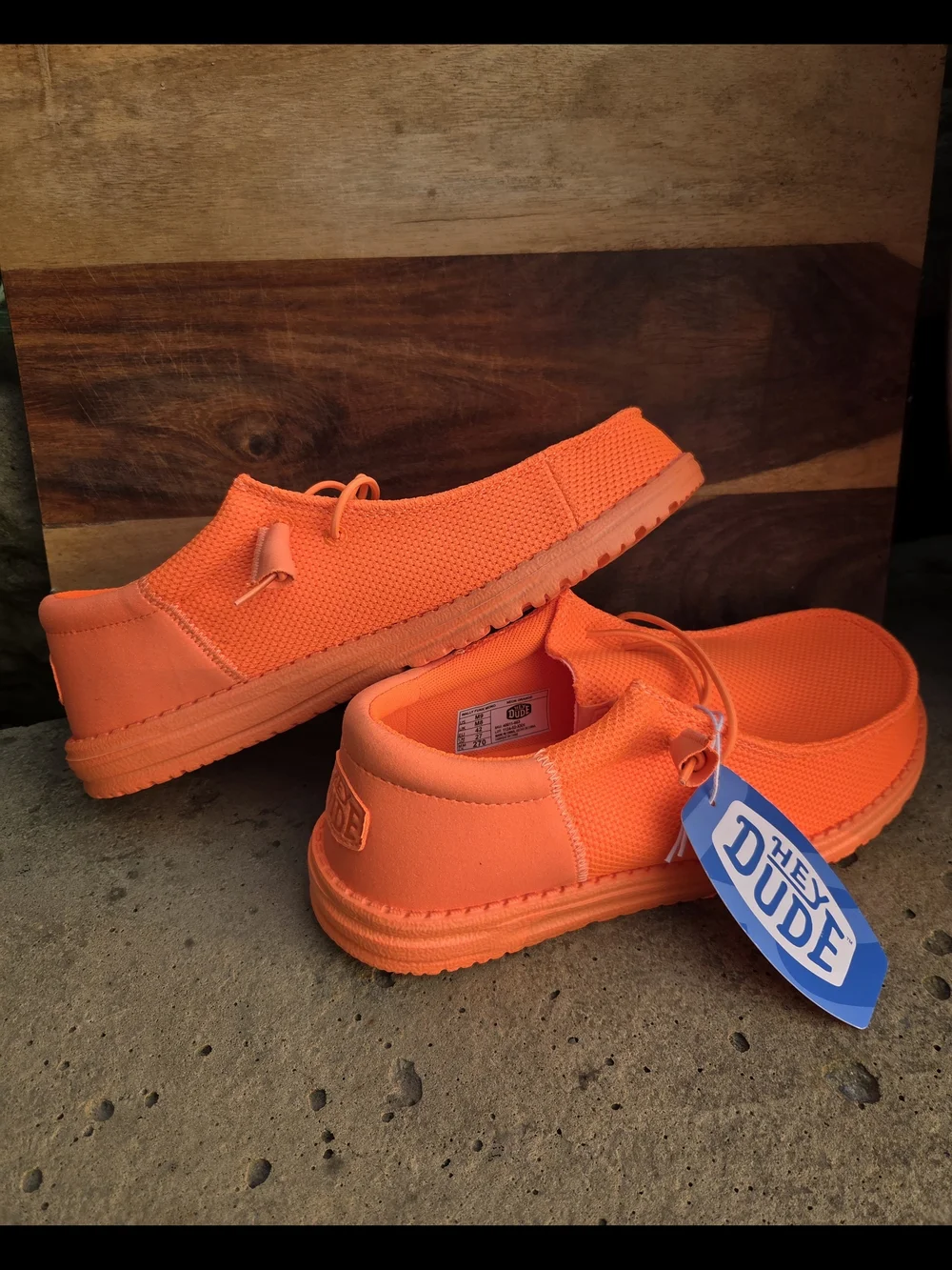 (NWT)Men's Hey Dude, Wally Funk Mono, neon orange color (size 9 )